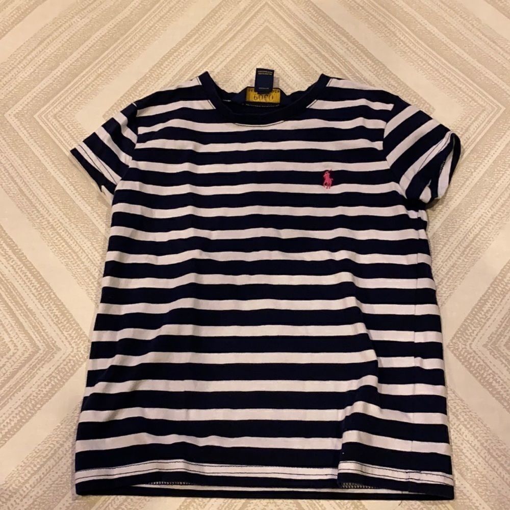 POLO Ralph Lauren Girls Navy/White Striped T-Shirt Size 6x